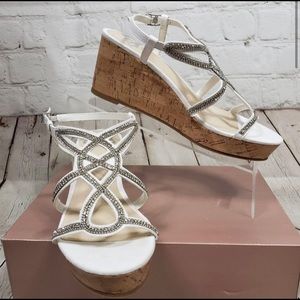 Fergalicious White Mimic Rhinestone Strap Wedges